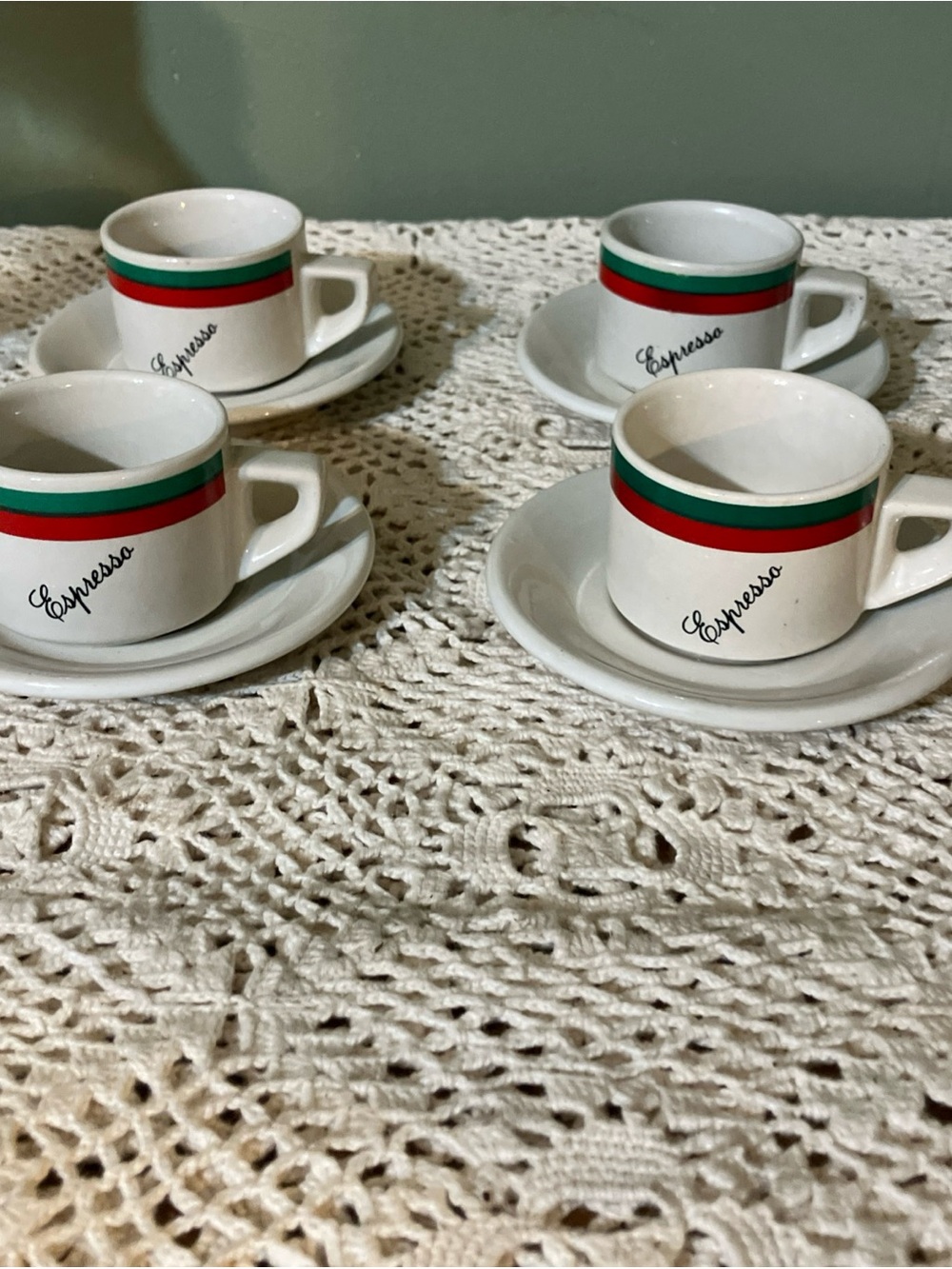 Espresso Cups/Saucers Brazilian Made BIA Cordon Bleu Stackable Set of 4